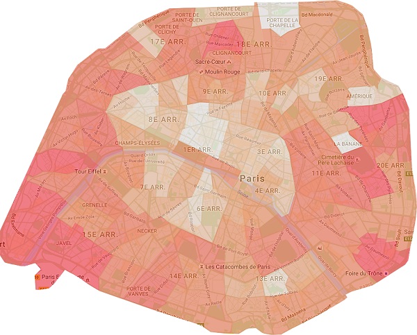 La carte de chaleur de l’activité locative dans la capitale en 2016 à partir de 130 quartiers