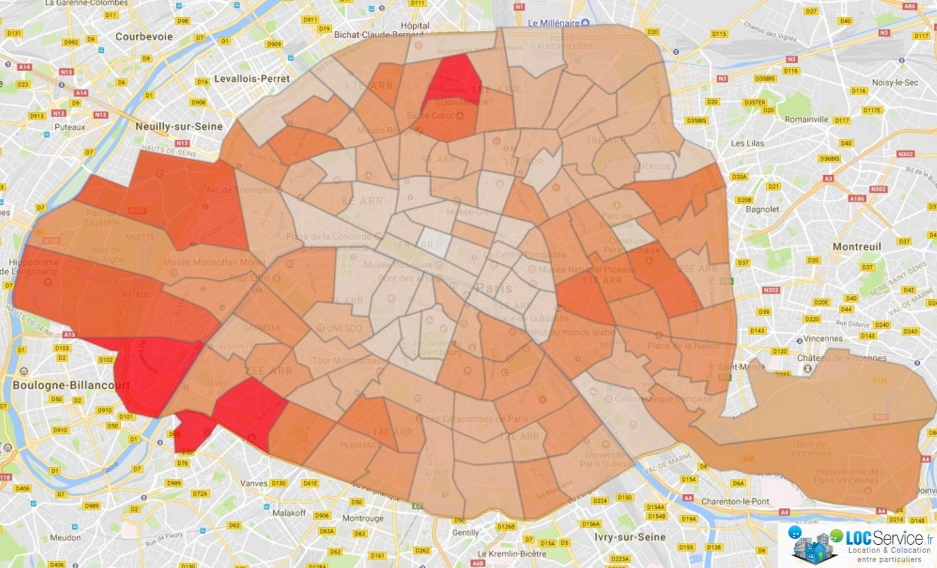 Carte montrant l'activité locative à Paris en 2017 dans le parc privé.