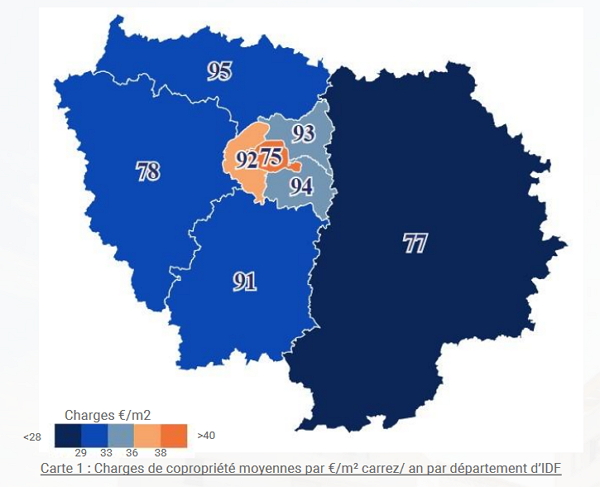 Charges de copro moyennes selon le département en Ile de France