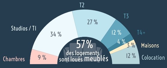 Répartition des types de logements loués en Ile-de-France en 2020